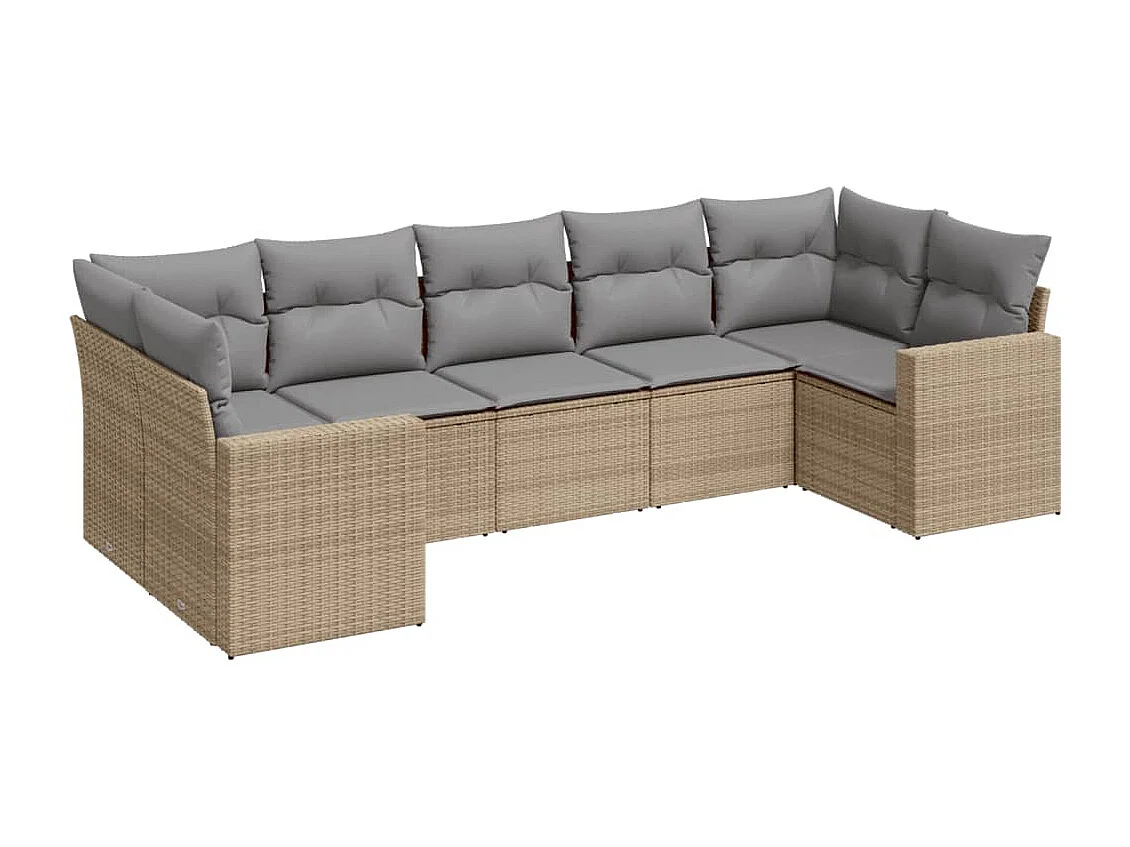 Salon de jardin avec coussins 7 pcs beige résine tressée