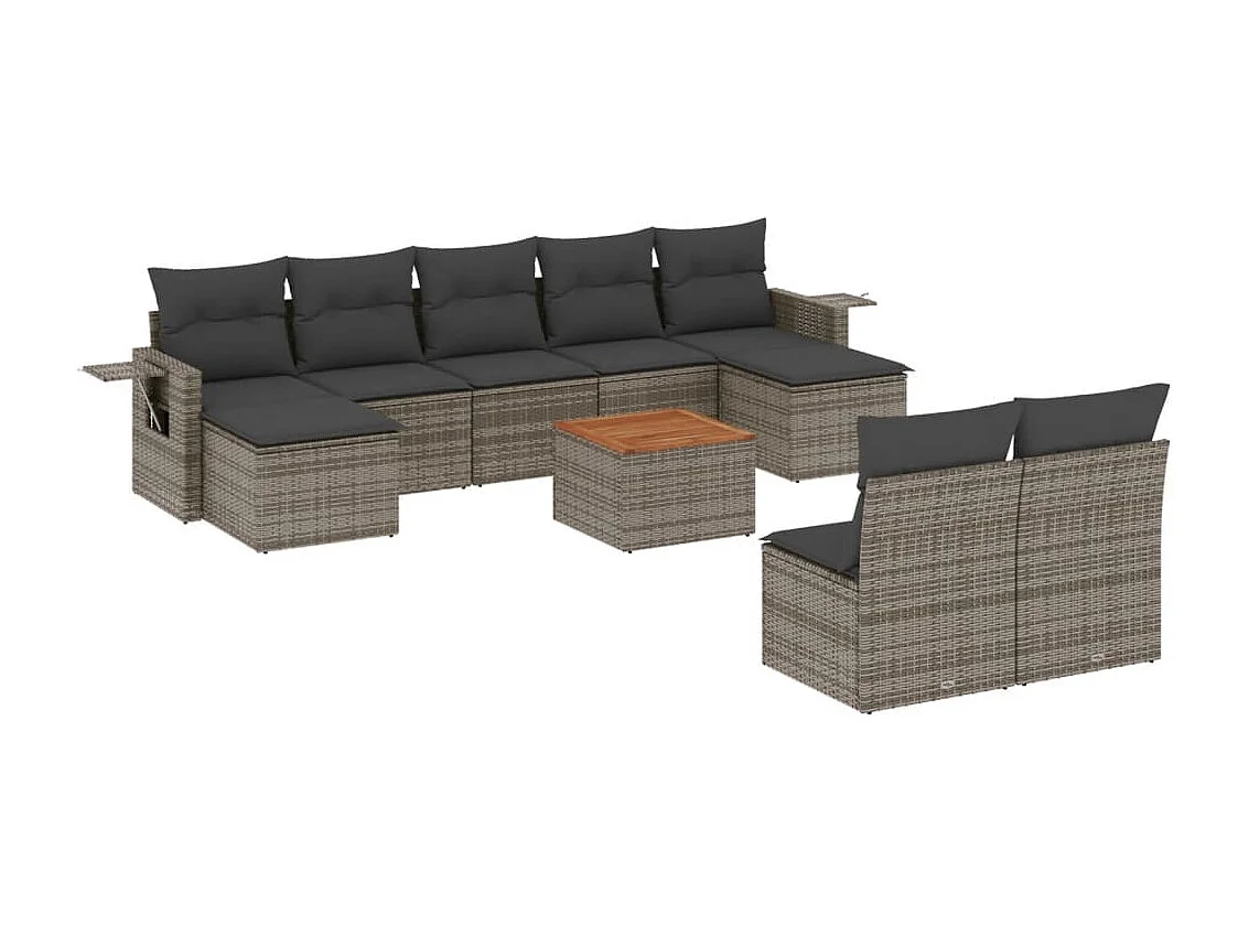 Salon de jardin avec coussins 10 pcs gris résine tressée