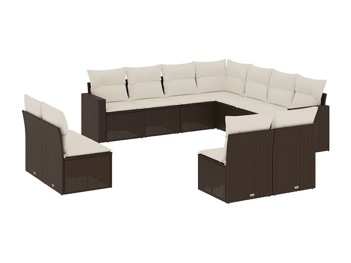 Móveis e almofadas de jardim 11 unidades de resina tecida marrom