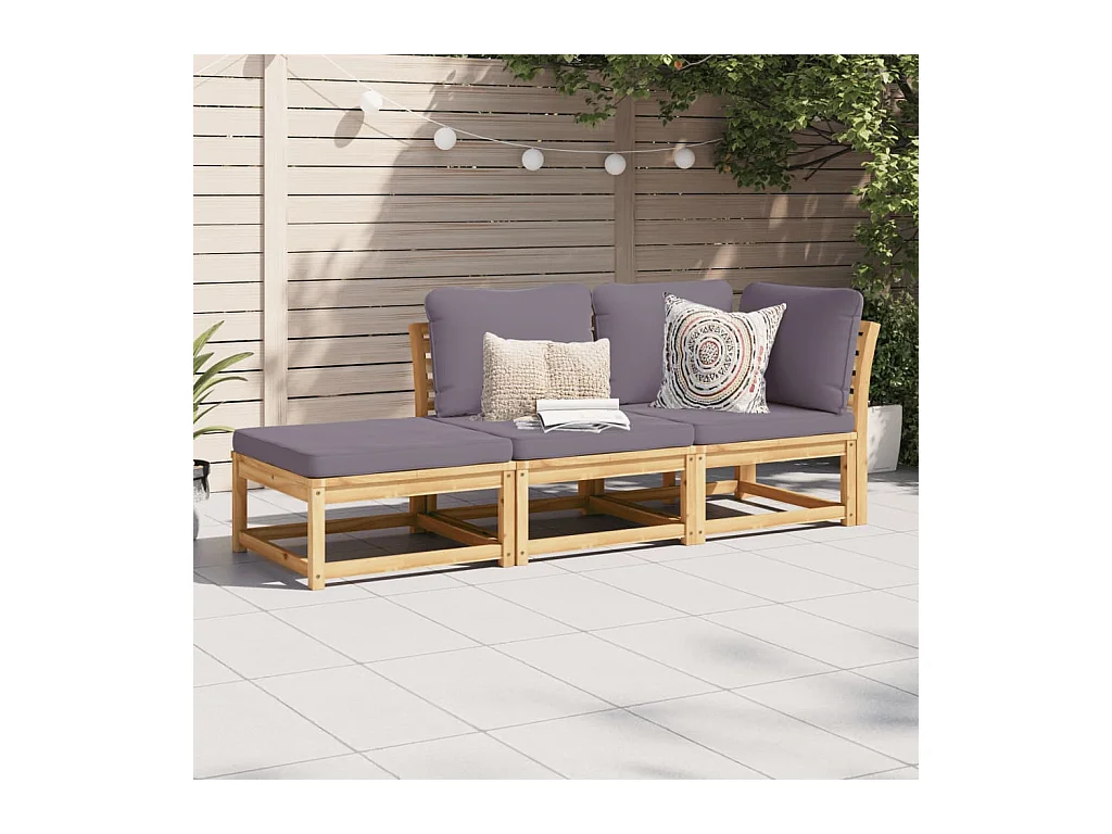Salon de jardin 3 pcs avec coussins bois massif d'acacia