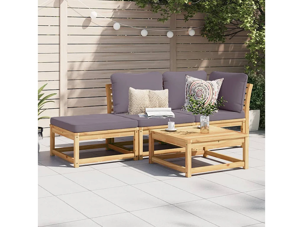 Salon de jardin 3 pcs avec coussins bois massif d'acacia