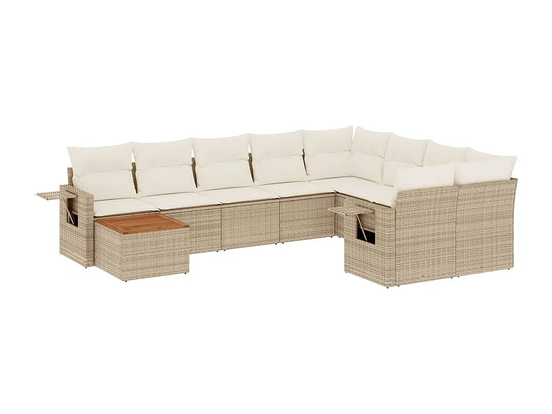 Salon de jardin avec coussins 10 pcs beige résine tressée