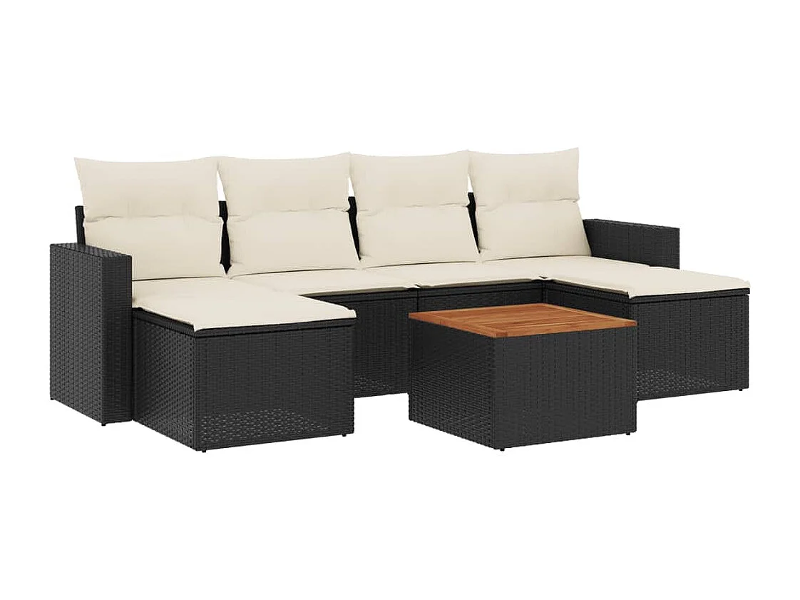 Salon de jardin 7 pcs avec coussins noir résine tressée