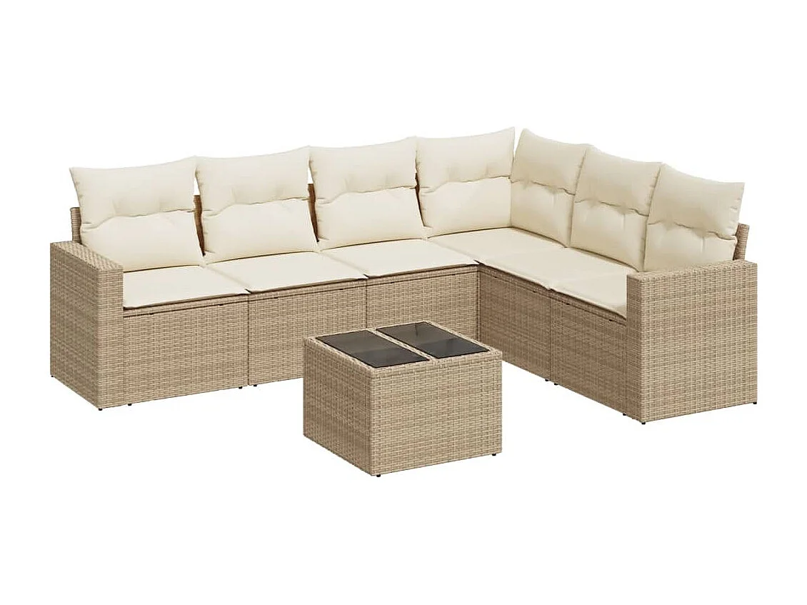 Mobile da giardino con cuscini 7 pz in resina intrecciata beige