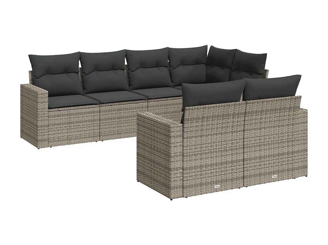 Salon de jardin avec coussins 7 pcs gris résine tressée