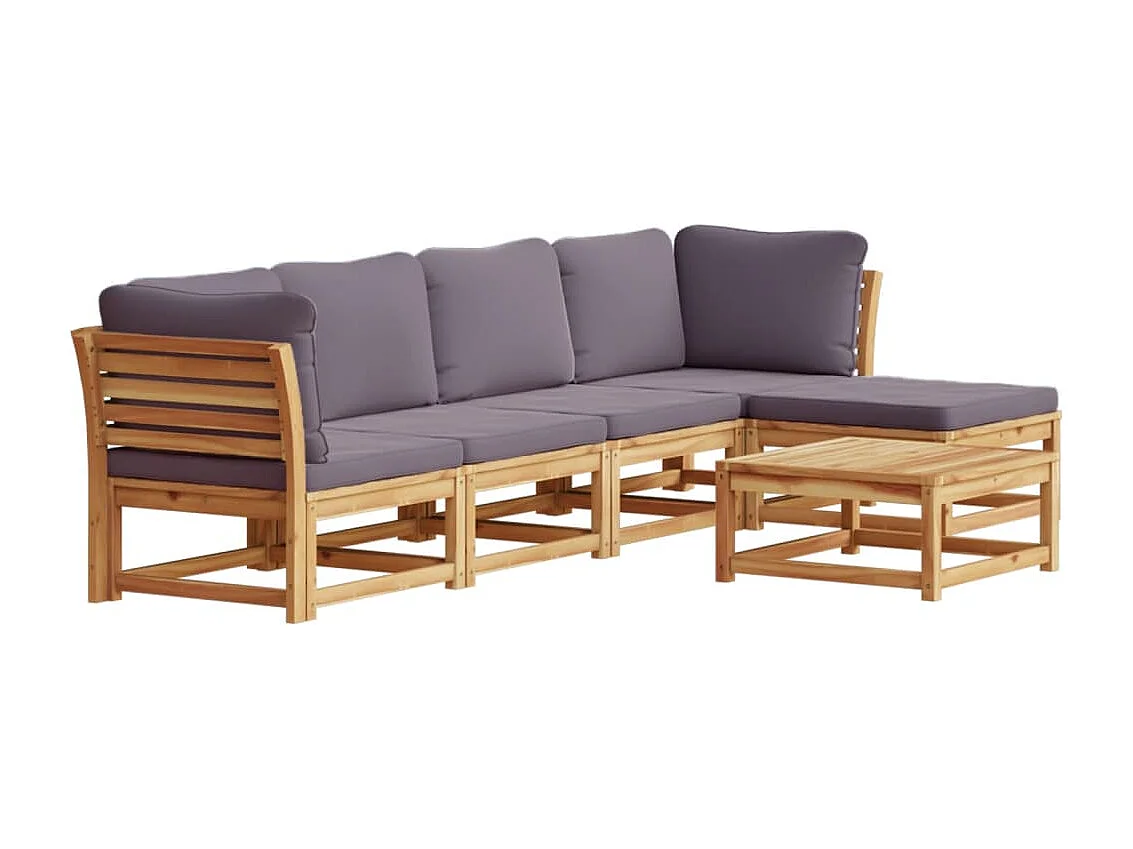 Salon de jardin 6 pcs avec coussins bois d'acacia solide