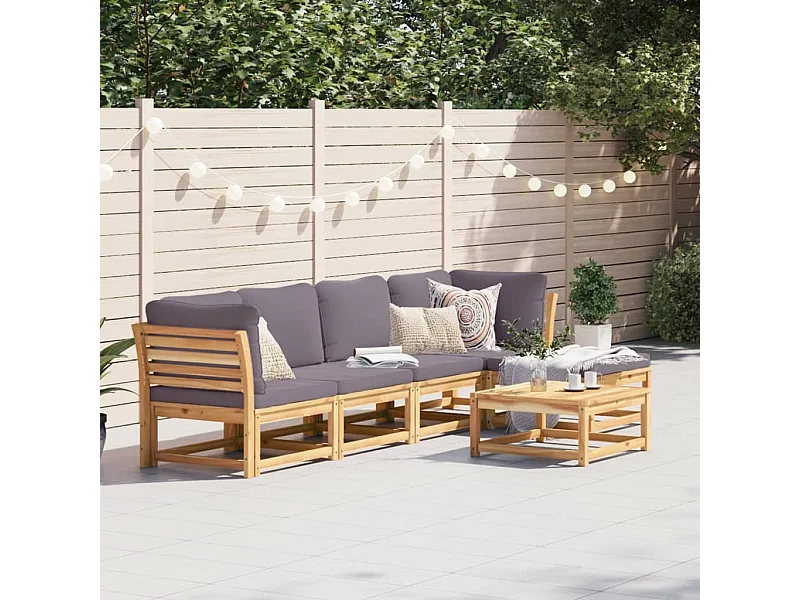 Salon de jardin 6 pcs avec coussins bois d'acacia solide