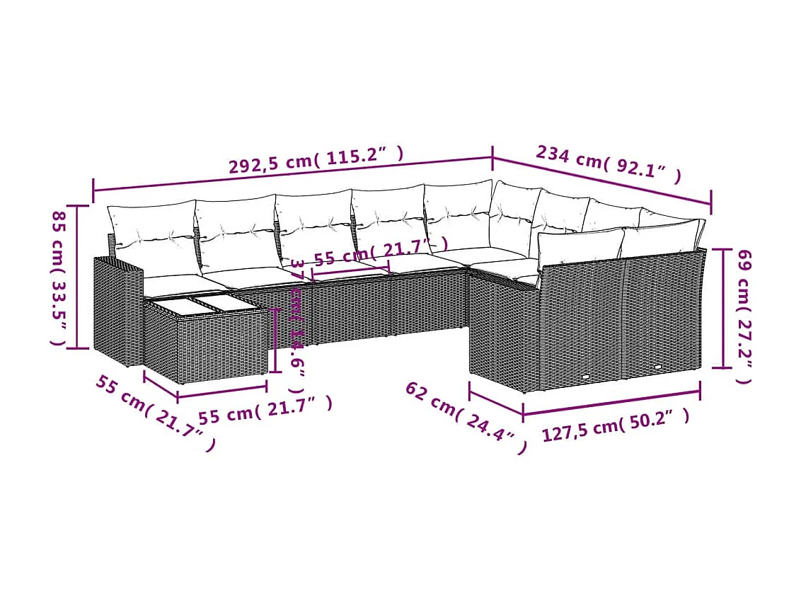 Muebles de jardín 10 piezas con cojines de resina tejida negra.