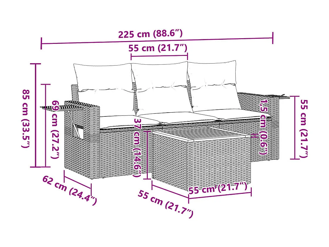 9-delige tuinmeubelen met zwart geweven harskussens