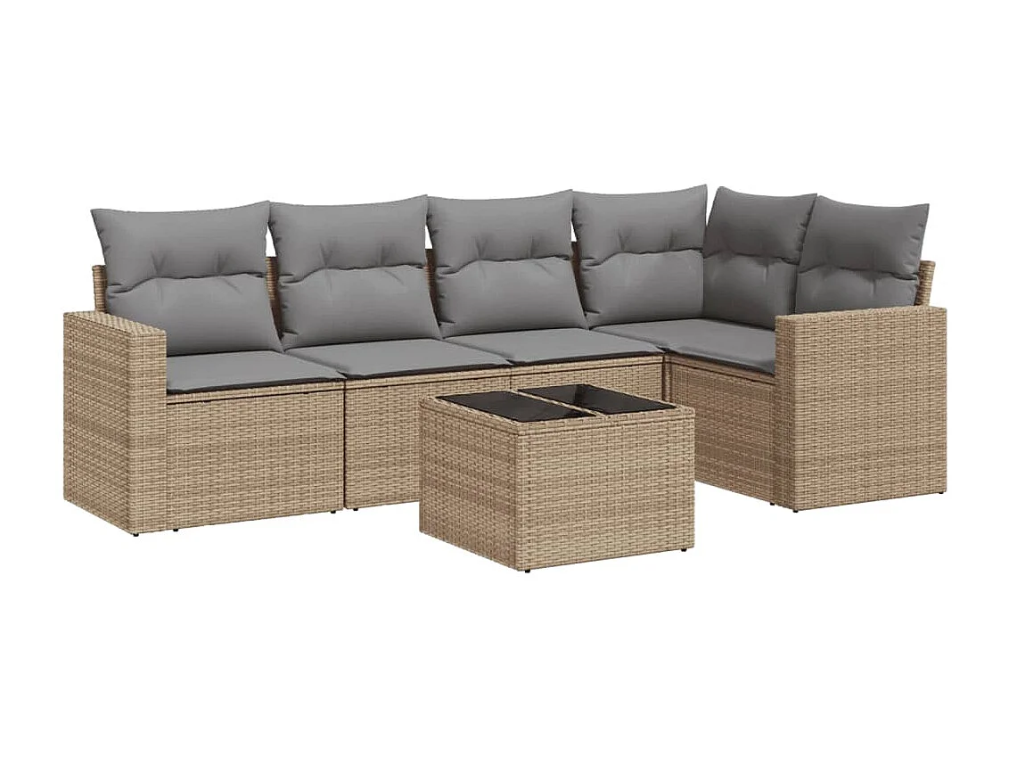 Salon de jardin avec coussins 6 pcs beige résine tressée