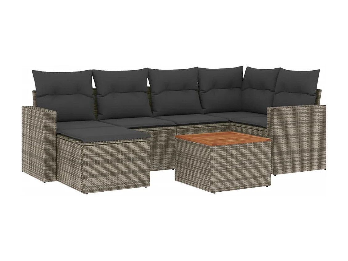 Tuinmeubelen met kussens 7 stuks grijs geweven hars