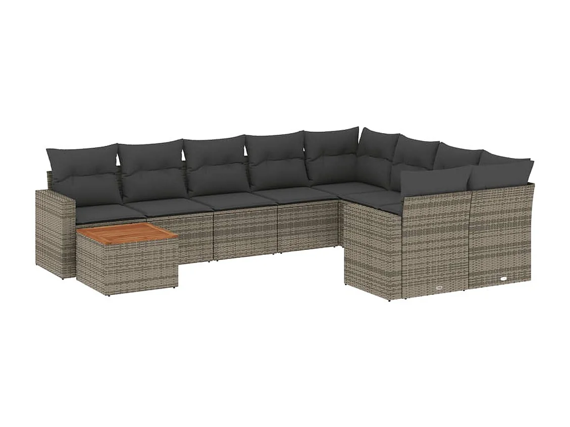 Móveis de jardim com almofadas 10 unidades de resina tecida cinza