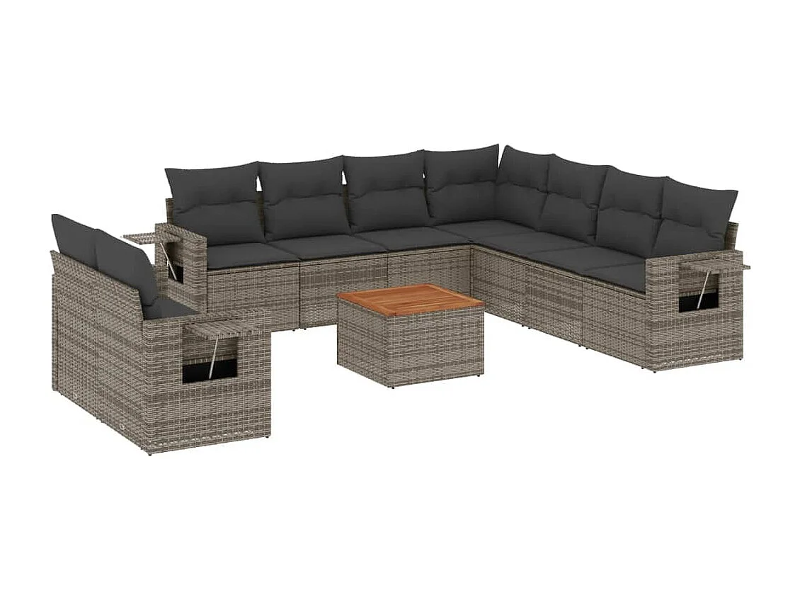 Móveis de jardim com almofadas 10 unidades de resina tecida cinza