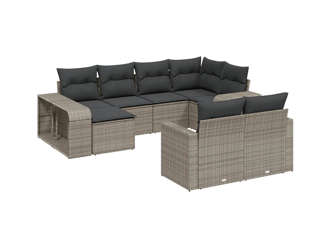 Salon de jardin avec coussins 10 pcs gris résine tressée