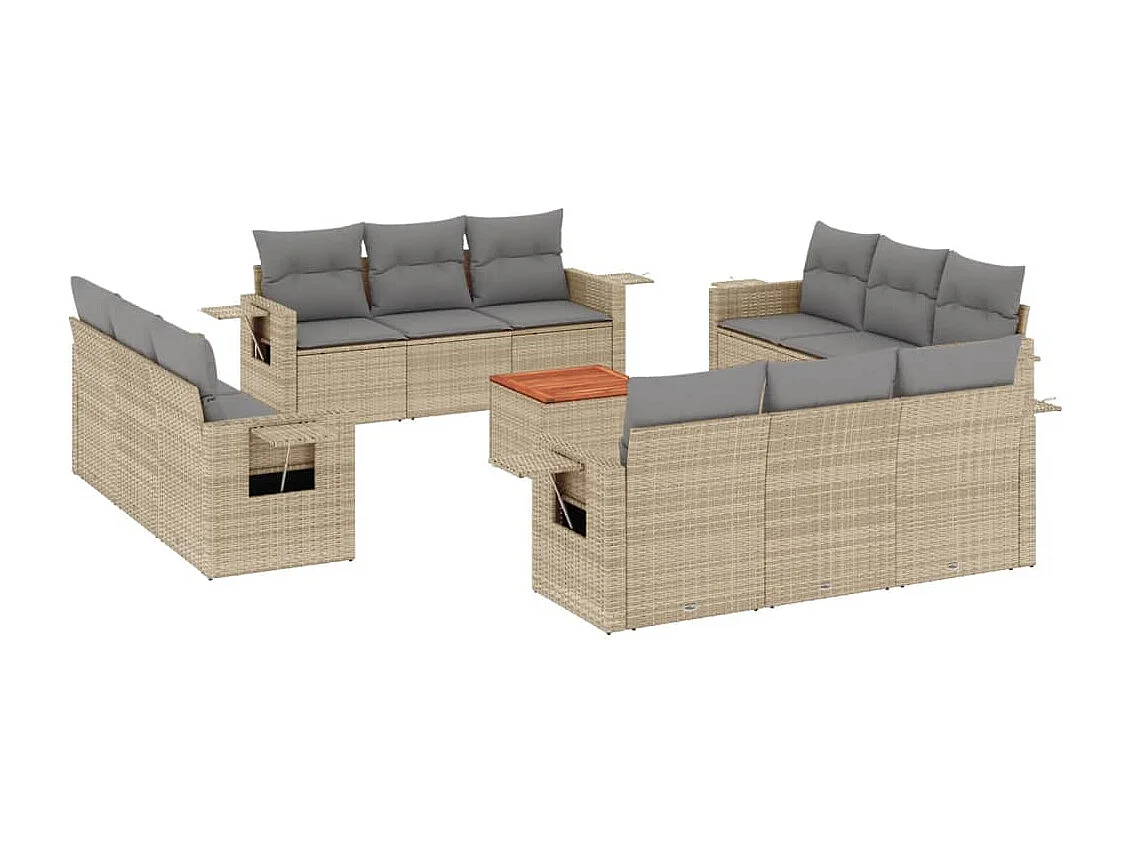 Mobile da giardino con cuscini 13 pz in resina intrecciata beige