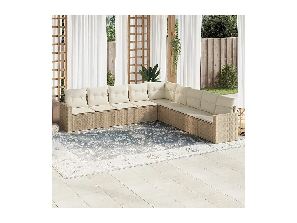 Gartenmöbel mit Kissen 9 Stück beige gewebtes Harz