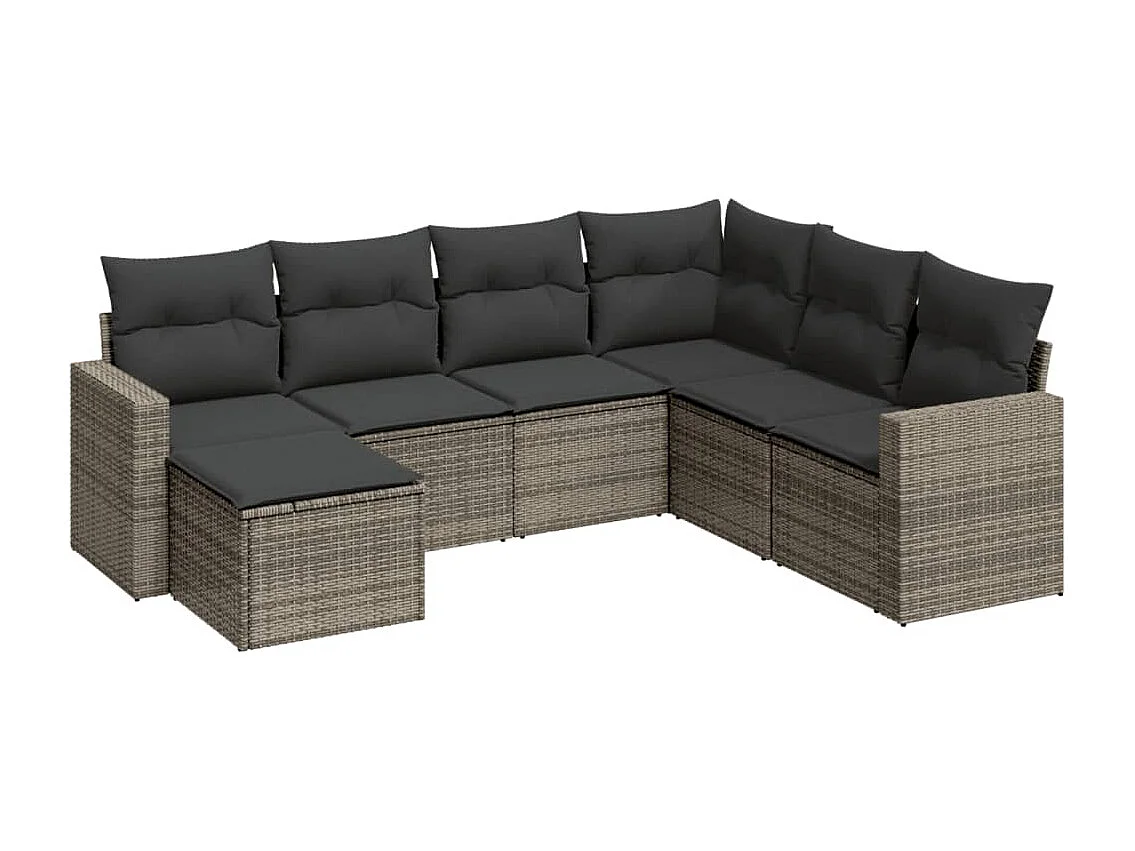 Salon de jardin avec coussins 7 pcs gris résine tressée