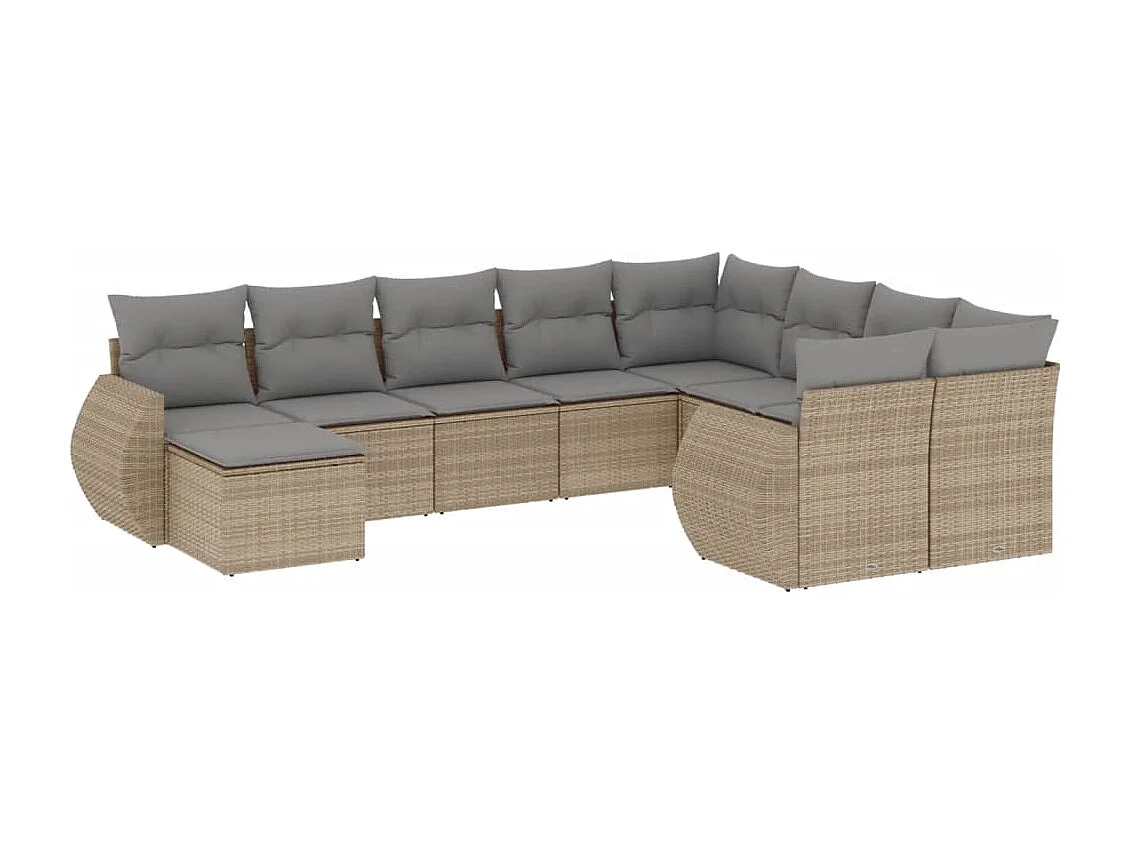 Mobile da giardino con cuscini 10 pz in resina intrecciata beige