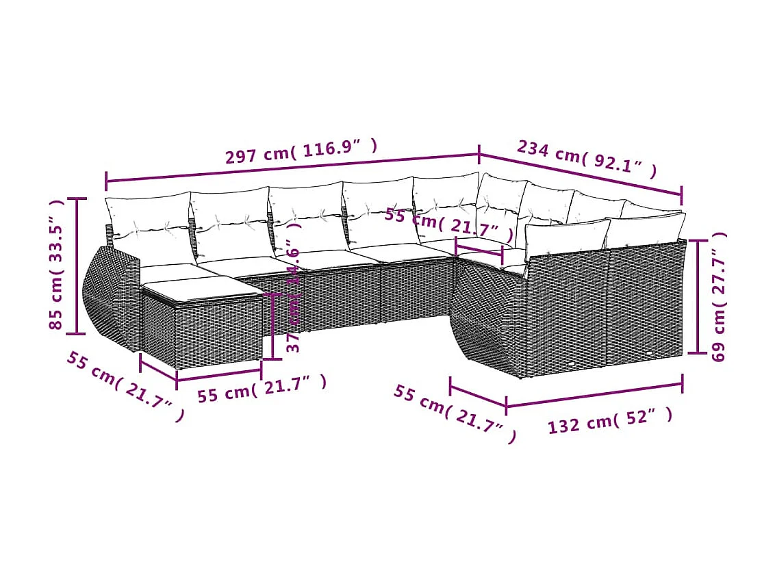 Móveis de jardim com almofadas 10 unidades de resina tecida bege