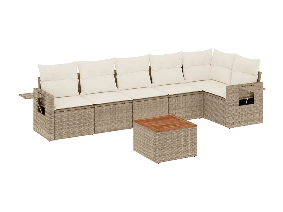 Salon de jardin avec coussins 7 pcs beige résine tressée