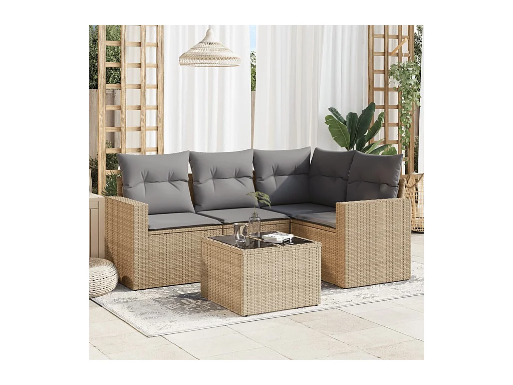 Tuinmeubelen met kussens 5 stuks beige geweven hars
