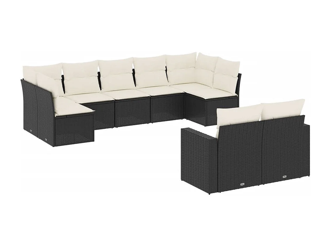 Salon de jardin 9 pcs avec coussins noir résine tressée