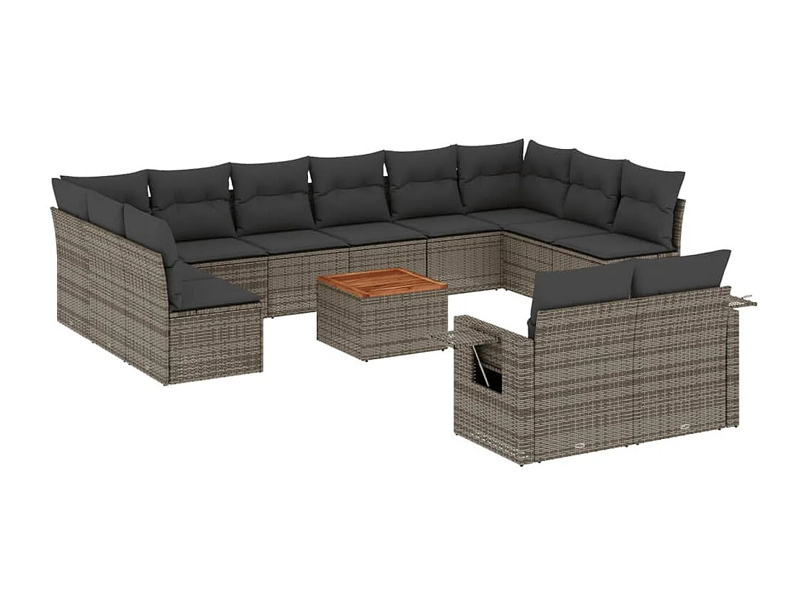 Salon de jardin avec coussins 13 pcs gris résine tressée