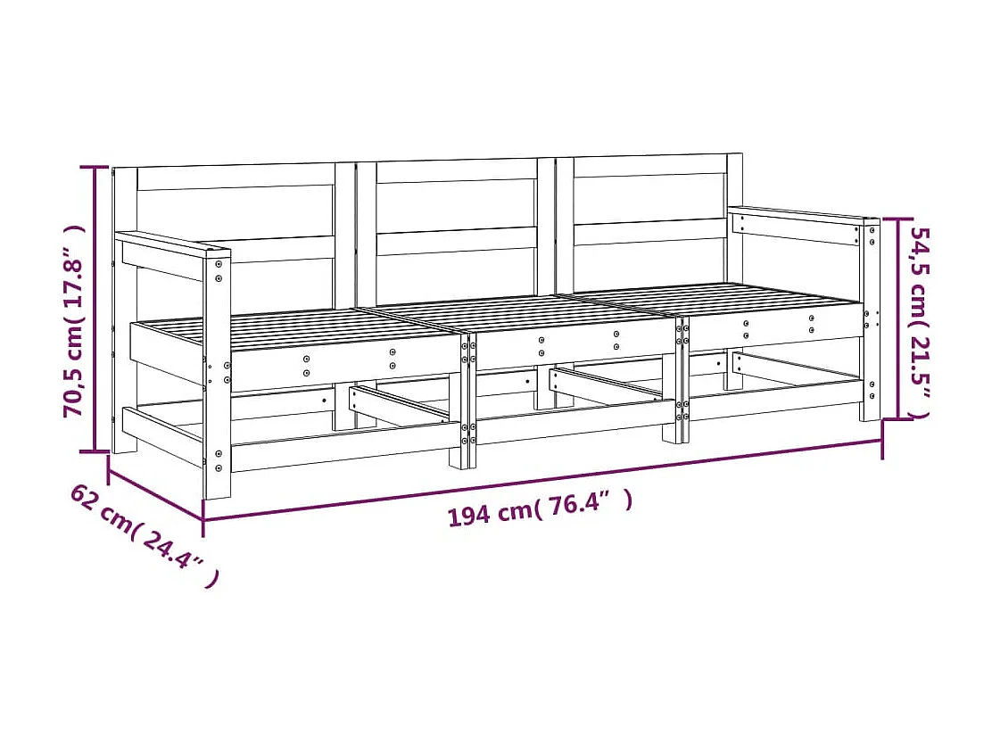 Móveis de jardim 3 peças de madeira maciça Douglas