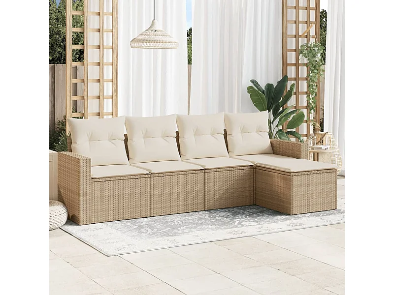 Salon de jardin avec coussins 5 pcs beige résine tressée