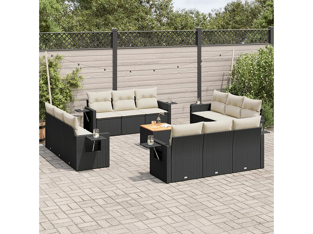 Tuinmeubelen met kussens 13 stuks zwart geweven hars