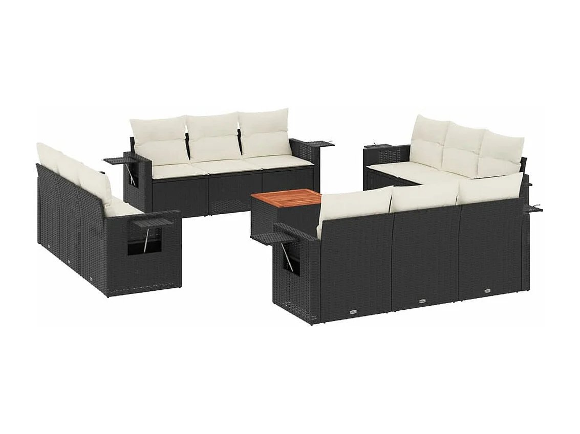 Tuinmeubelen met kussens 13 stuks zwart geweven hars