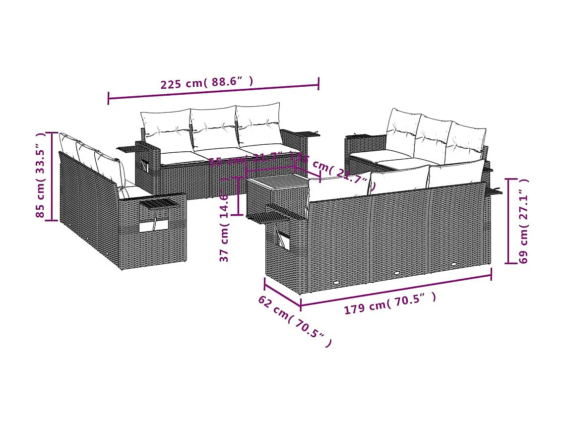 Tuinmeubelen met kussens 13 stuks zwart geweven hars