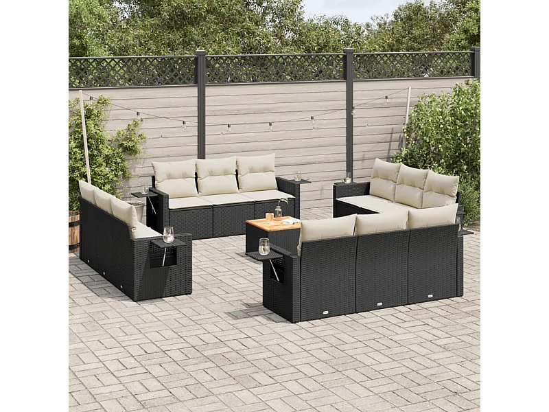 Tuinmeubelen met kussens 13 stuks zwart geweven hars