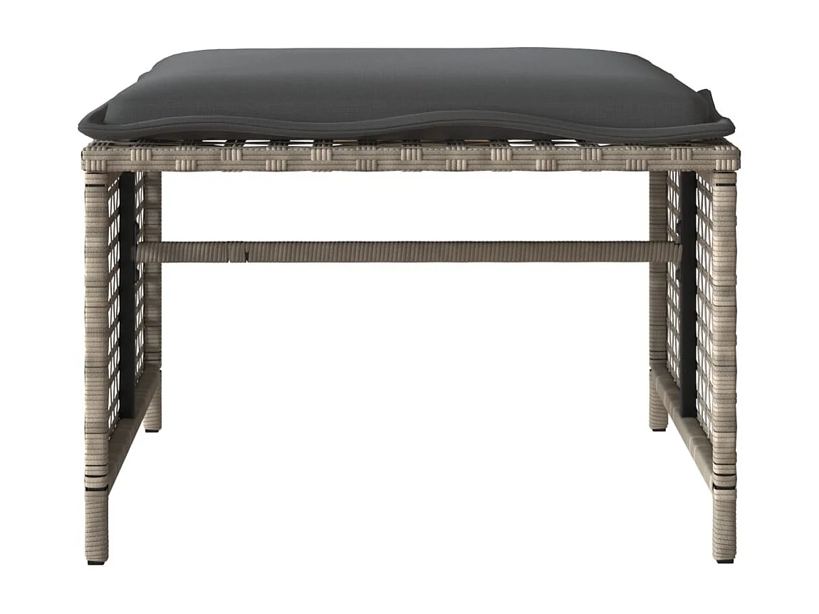 Salon de jardin avec coussins 4 pcs gris clair poly rotin verre