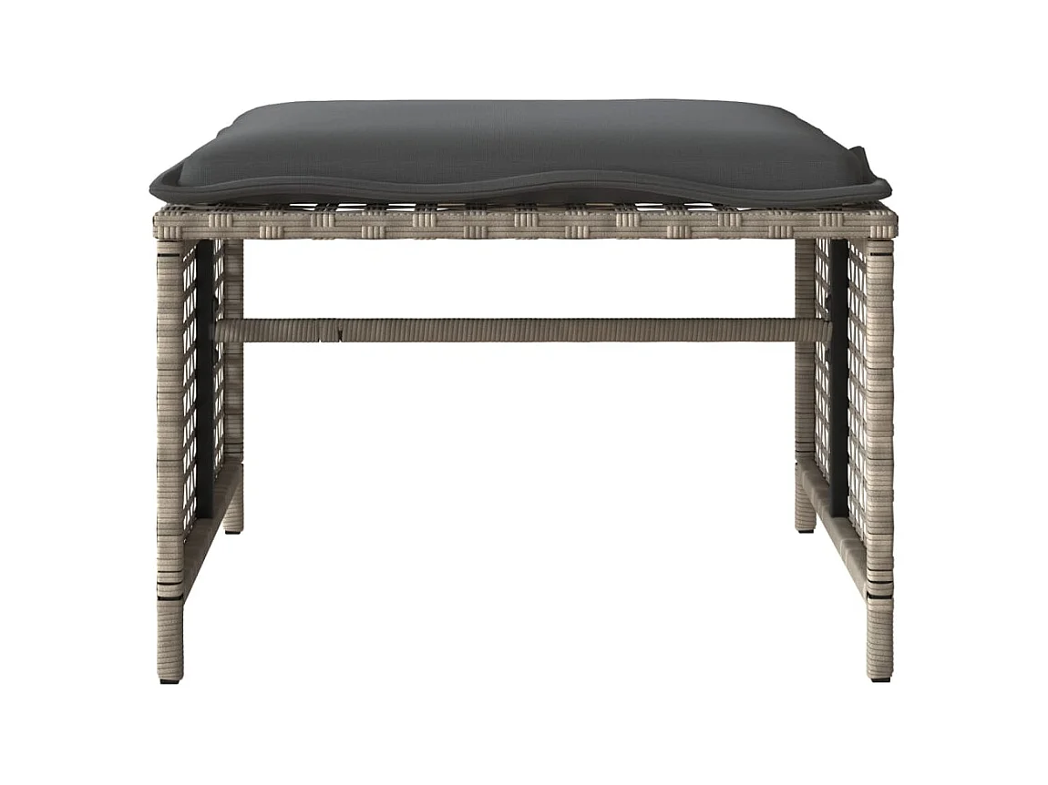 Salon de jardin avec coussins 4 pcs gris clair poly rotin verre