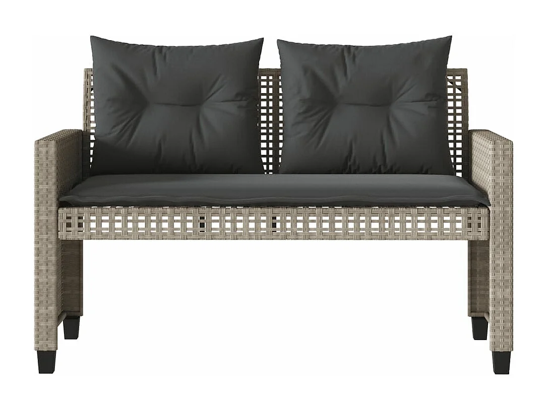 Salon de jardin avec coussins 4 pcs gris clair poly rotin verre