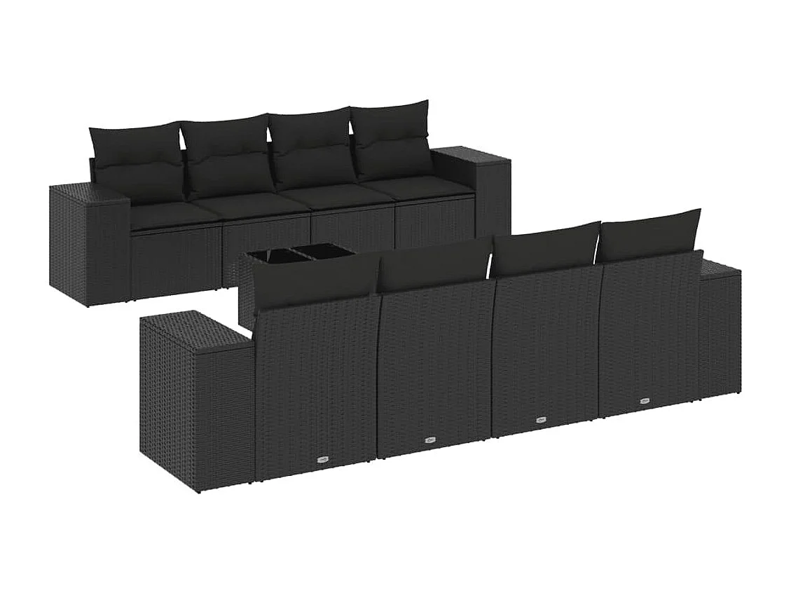 peças de móveis de jardim com almofadas de resina tecida preta