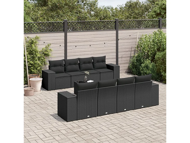 peças de móveis de jardim com almofadas de resina tecida preta