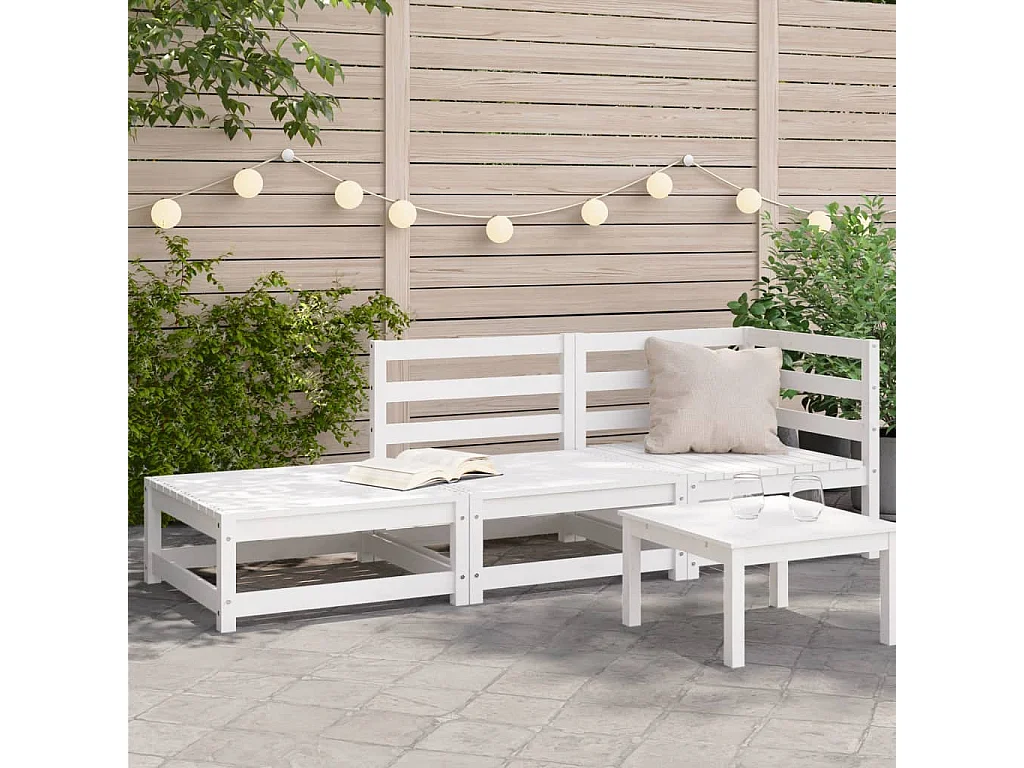 Gartensofa-Fußhocker, 2 Plätze, weißes massives Kiefernholz