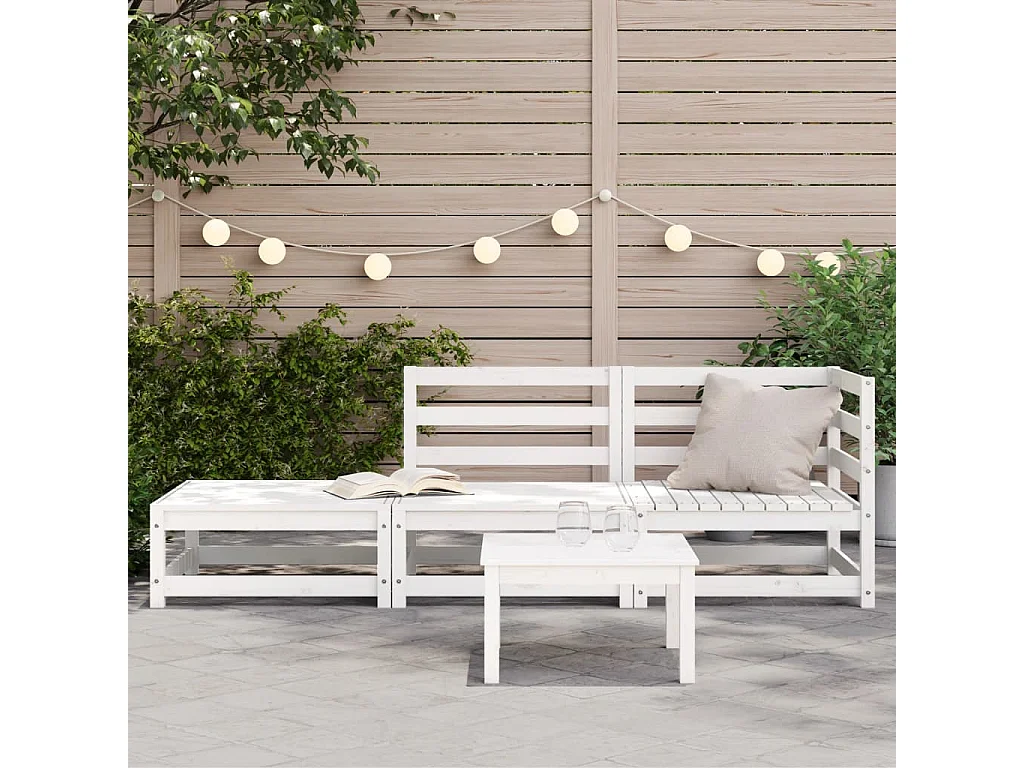 Gartensofa-Fußhocker, 2 Plätze, weißes massives Kiefernholz