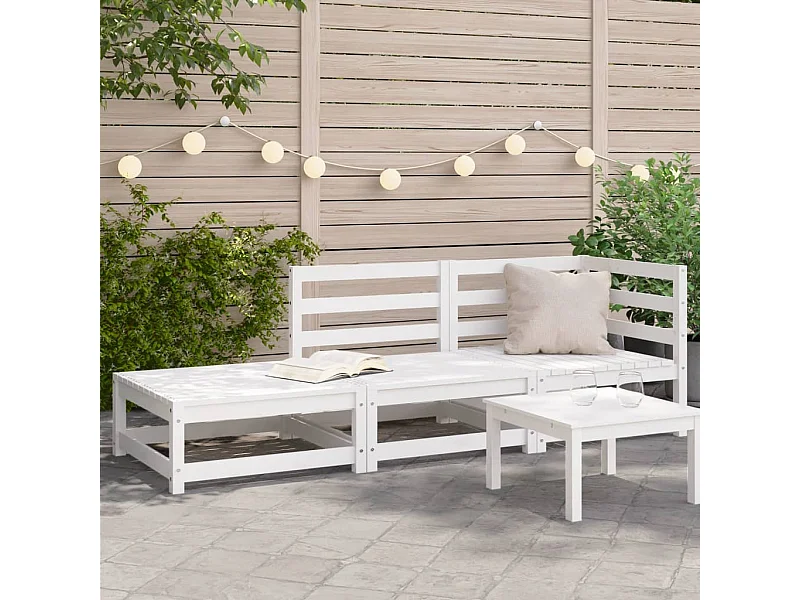 Canapé de jardin repose-pieds 2 places blanc bois massif de pin