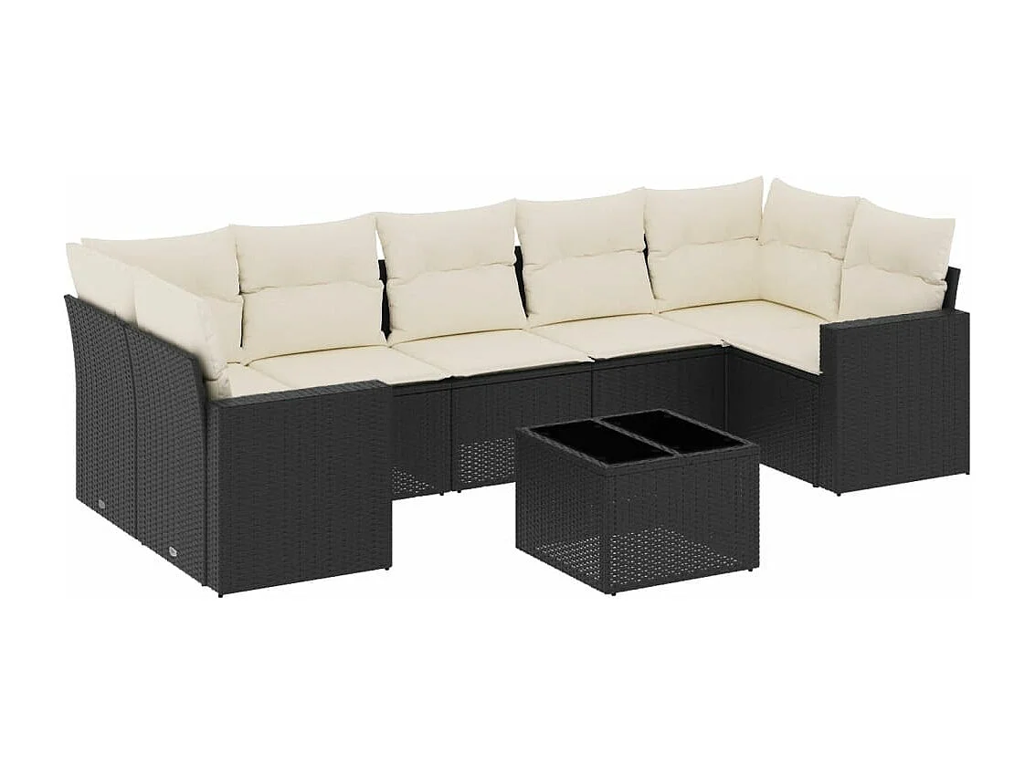 Salon de jardin 8 pcs avec coussins noir résine tressée