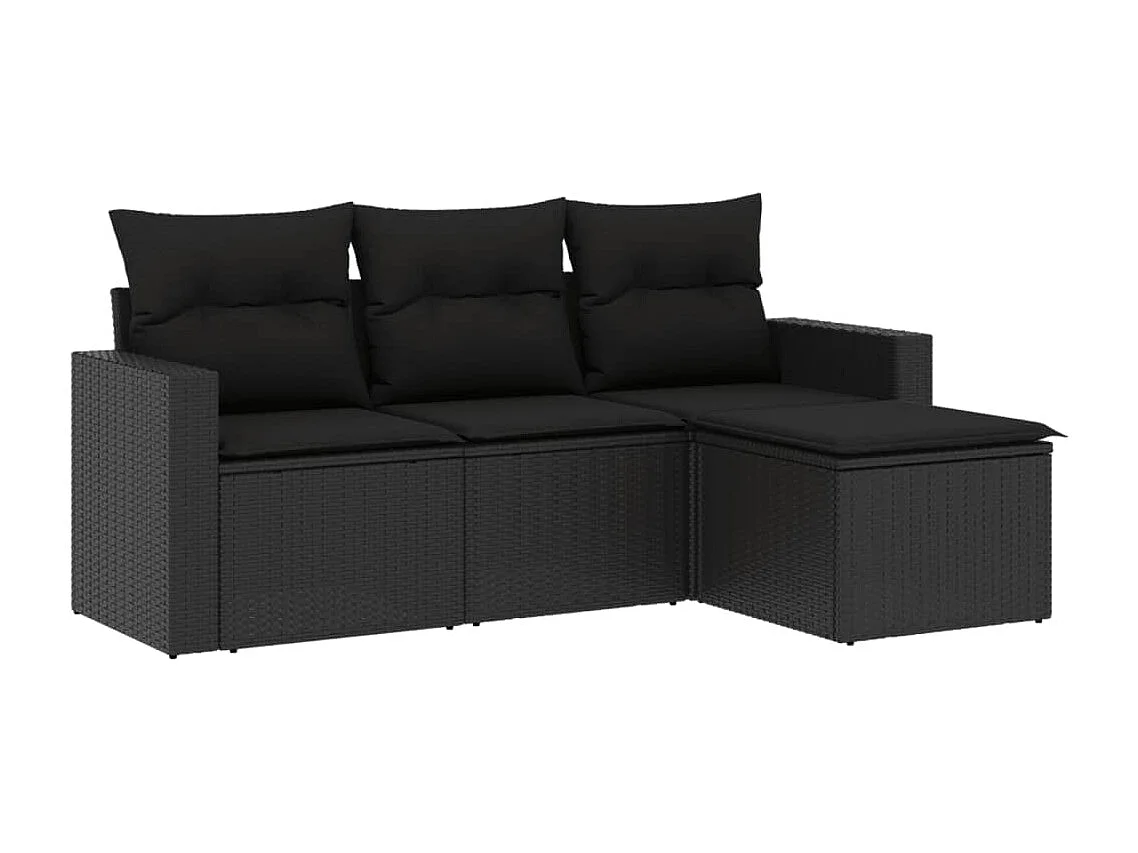 Mobili da giardino 4 pezzi con cuscini in resina intrecciata nera