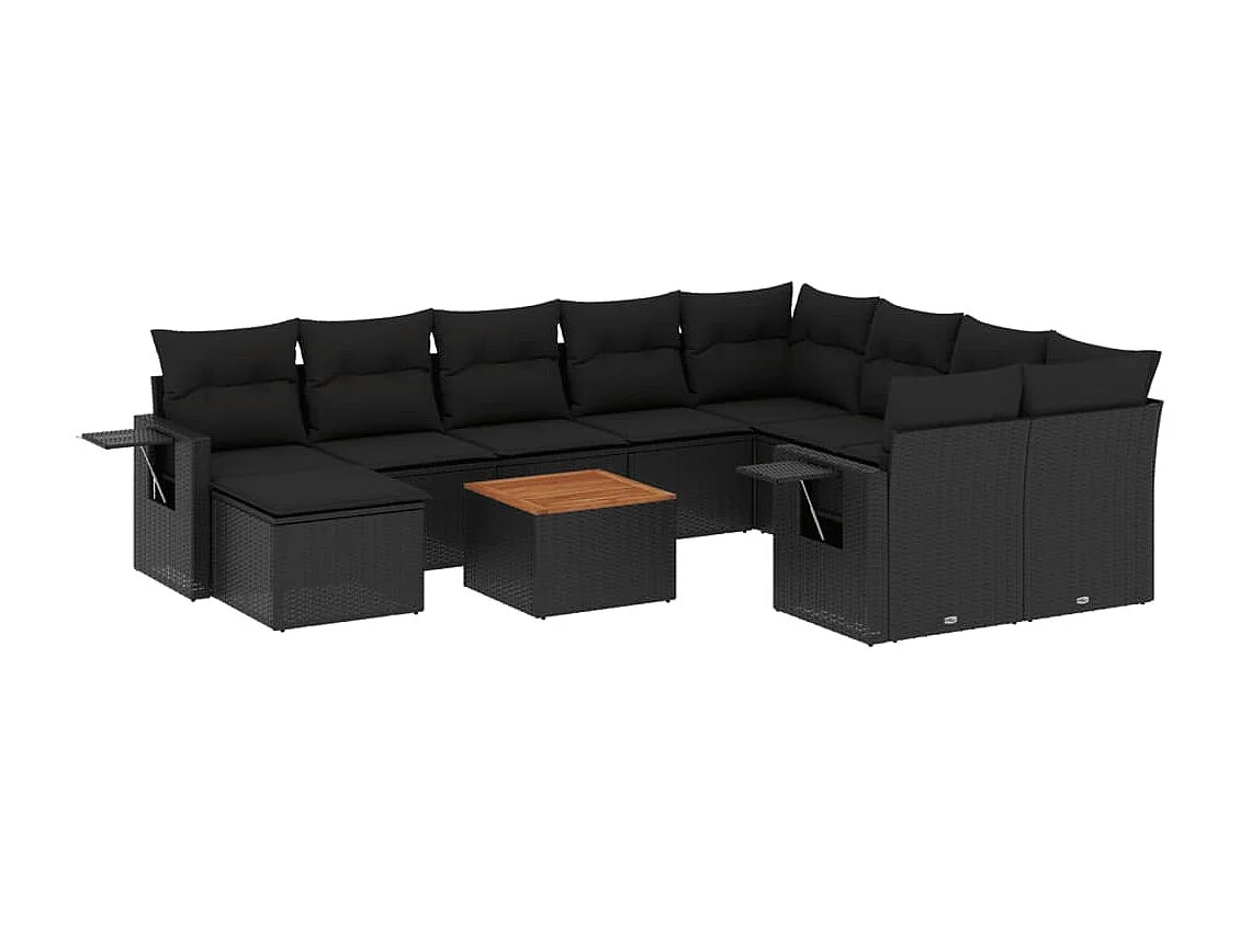 Mobili da giardino da 11 pezzi con cuscini in resina intrecciata nera