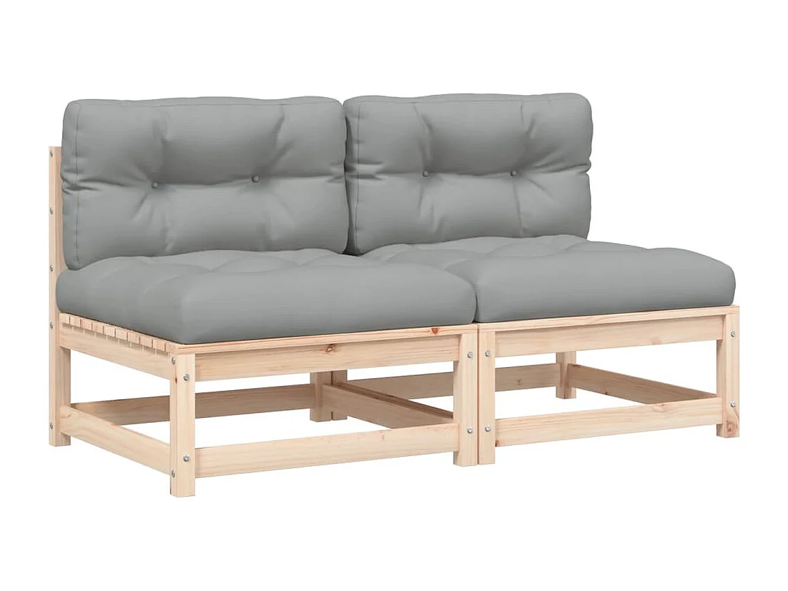 Canapés de jardin sans accoudoirs coussins 2pcs bois massif pin