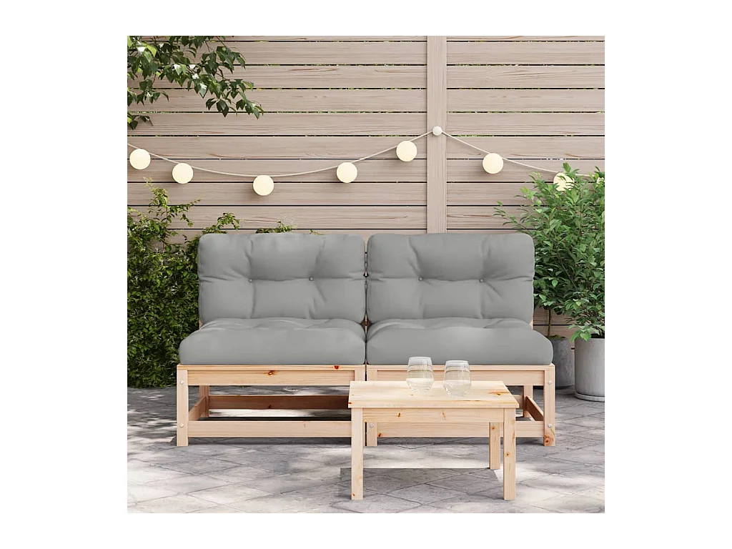 Gartensofas ohne Armlehnen, Kissen 2 Stück aus massivem Kiefernholz
