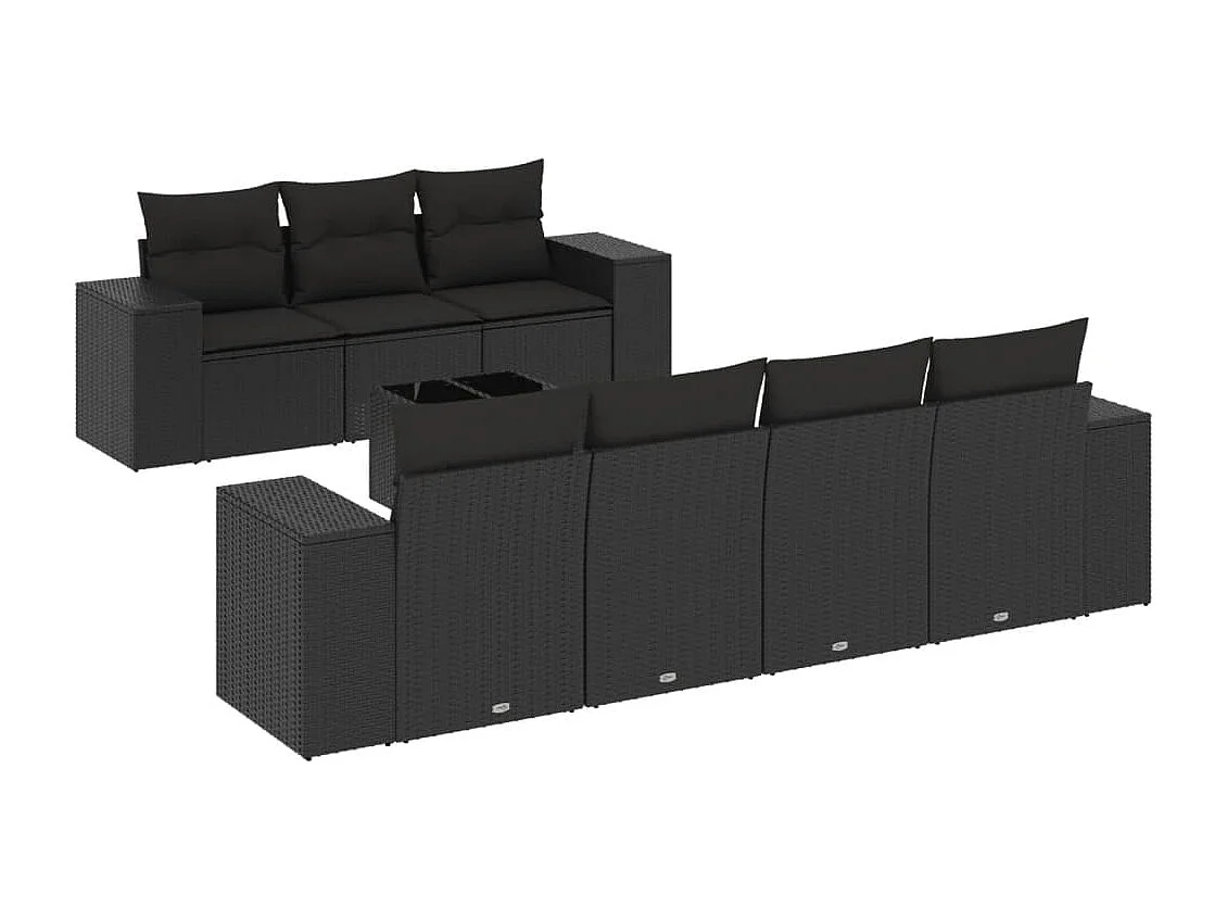 Salon de jardin 8 pcs avec coussins noir résine tressée