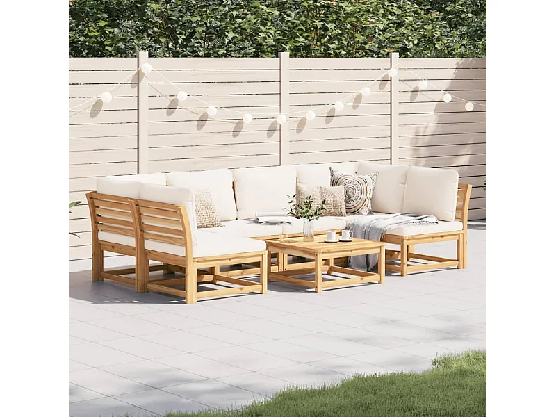 Muebles de jardín con cojines 7 piezas de madera maciza de acacia.