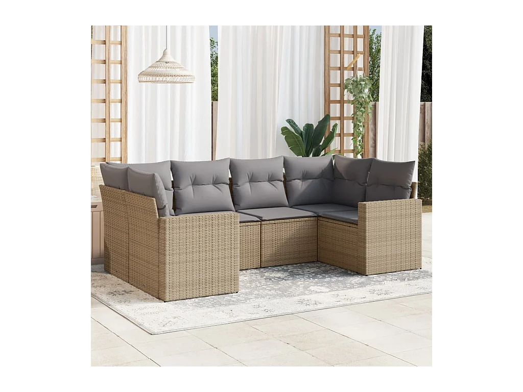 Tuinmeubelen met kussens 6 stuks beige geweven hars