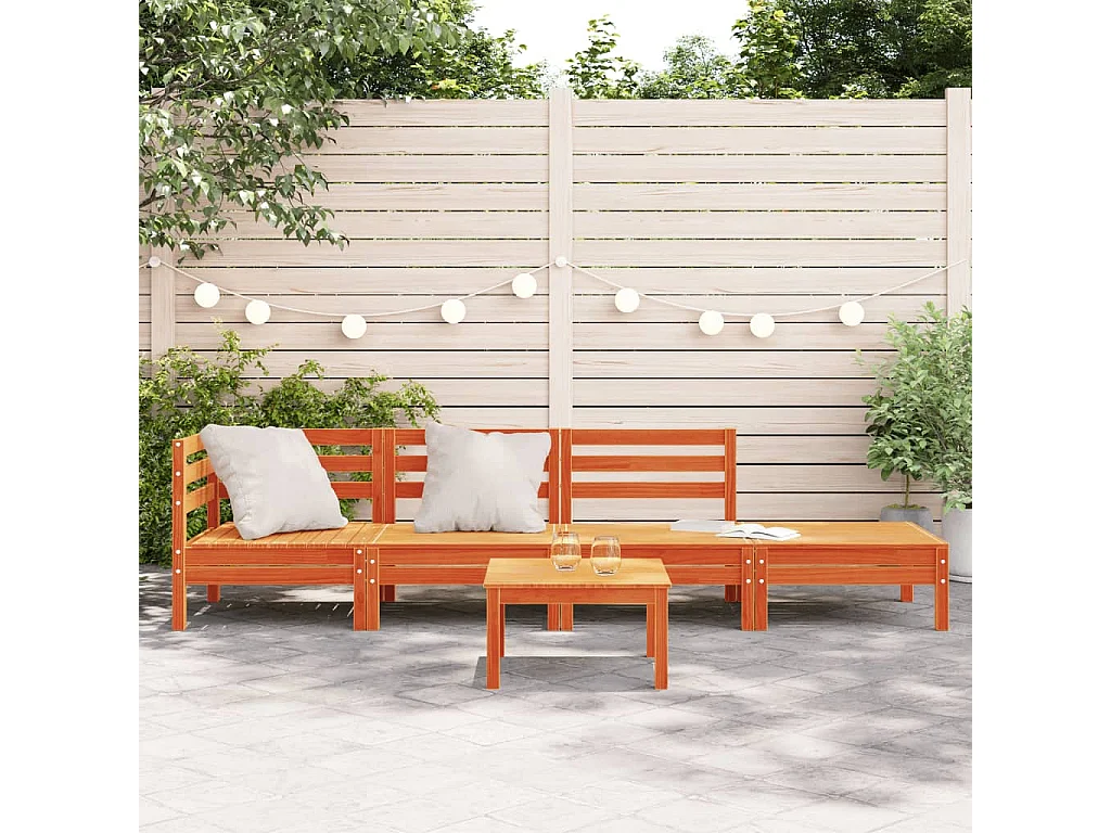 Canapé de jardin 4 places cire marron bois de pin massif